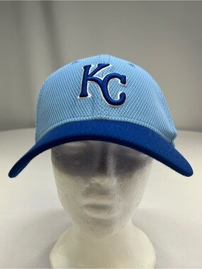 New Era 39THIRTY KC Royals Hat Breathable Mesh Stretch Fit MLB Blue Cap S/M